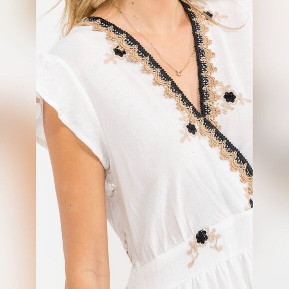 NWT Everlynn White Embroidered Viscose Maxi Dress Boho Resort Medium Folk Art - Picture 3 of 14